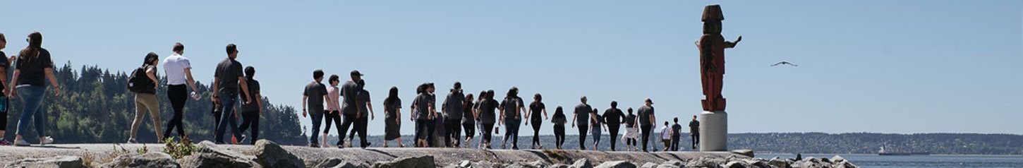 This is a banner photo image of a group of people walking together by the ocean. Photo credit: First Nations Health Authority 
